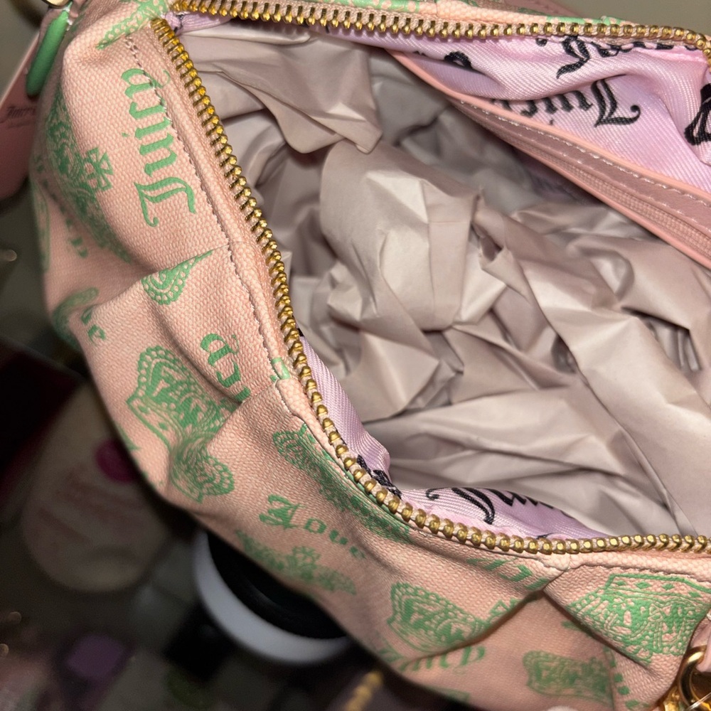Juicy Couture Pink Shoulder Bag with Mint Crown Print - Picture 10 of 12